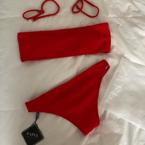 Zaful Other - Zaful Brand New Red Ribbed Bikini